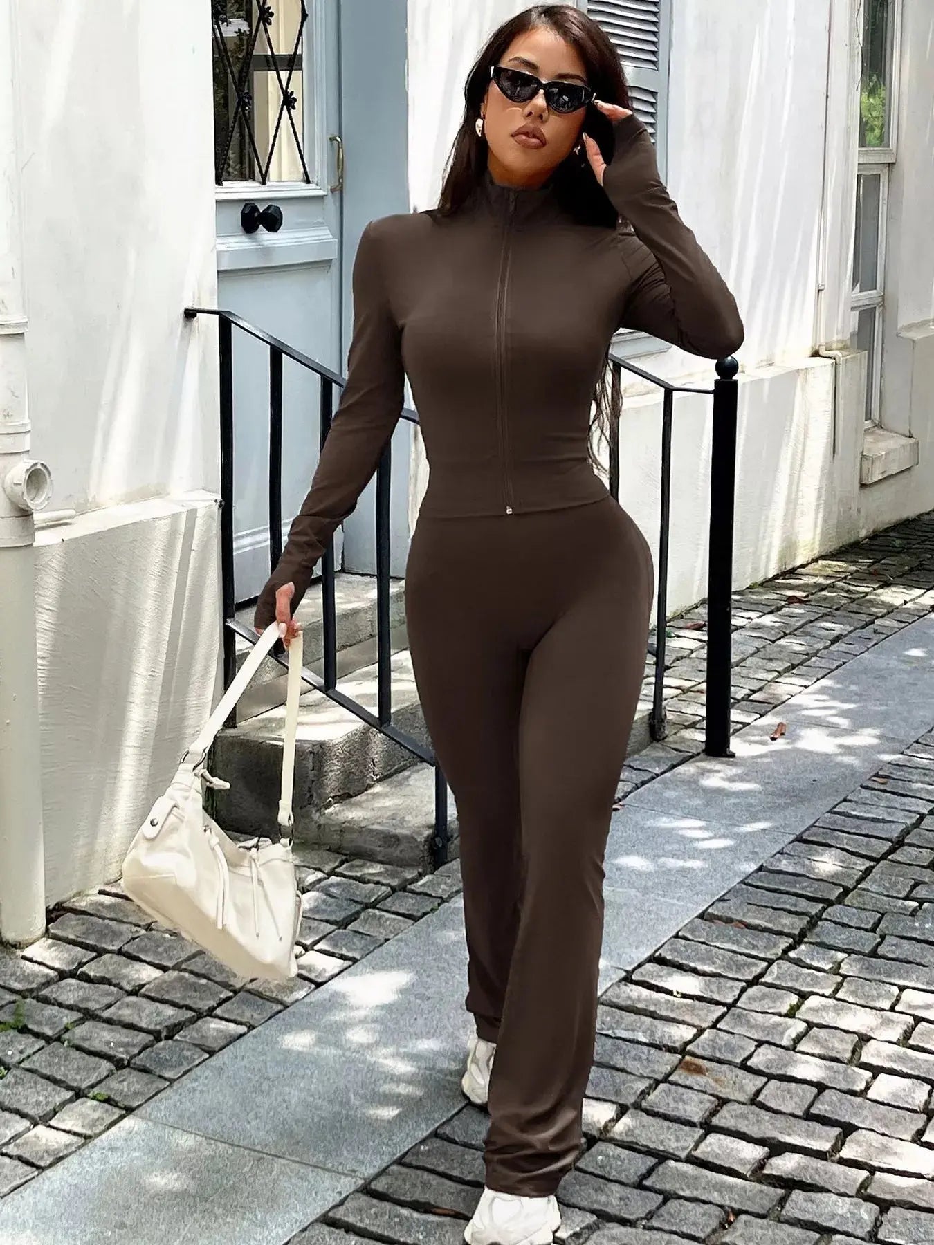 Zip Up Long Sleeve Outerwear and Pants Active Set  Style Ratio