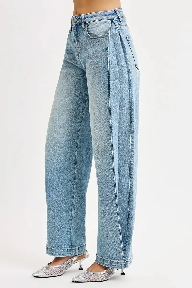 RISEN Mid Rise Wide Barrel Transferable Leg Snap Jeans  Style Ratio