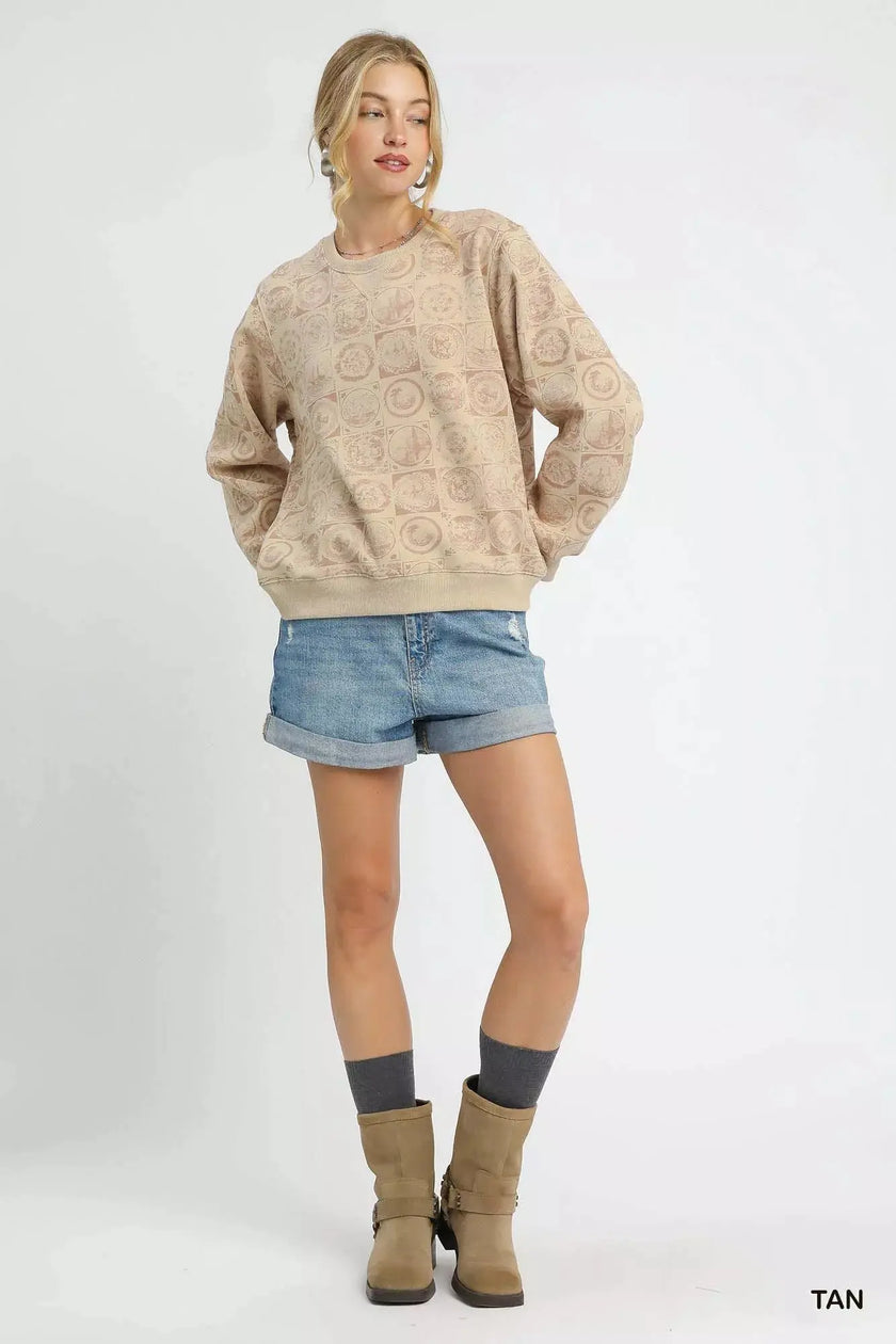 Umgee Coin Stamp Print Sweatshirt  Style Ratio