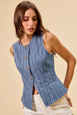 SO ME Stripe Slim Fit Button Front Denim Vest Top  Style Ratio