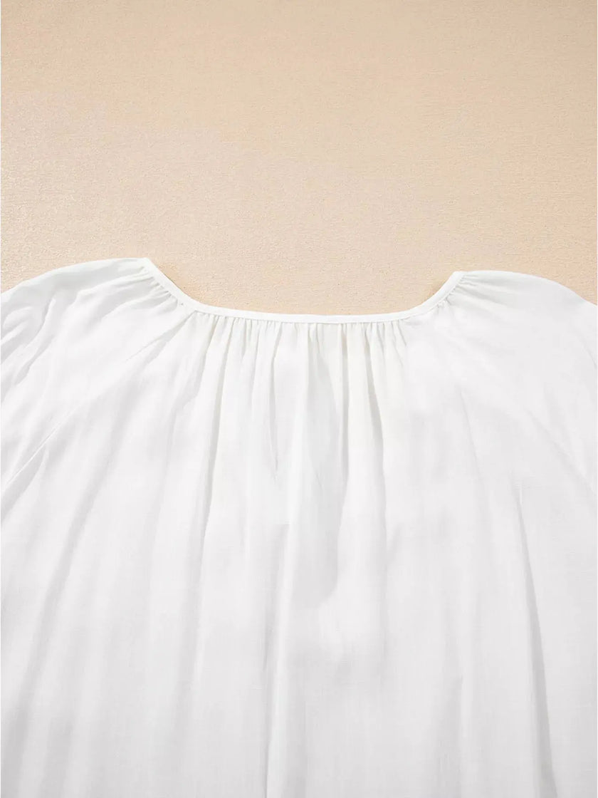 Floral Embroidered Tie Neck Blouse  Style Ratio