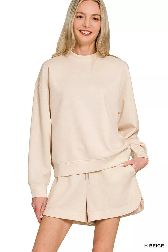 Zenana Scuba Long Sleeve Sweatshirt and Shorts Set  Style Ratio
