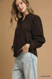 Umgee Corduroy Ruffle Shirt with Long Puff Sleeves  Style Ratio