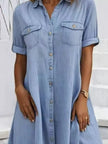 Full Size Button-Front Short Sleeve Denim Dress  Style Ratio