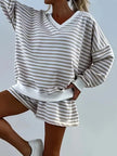 Striped V-Neck Top and Shorts Set  Style Ratio