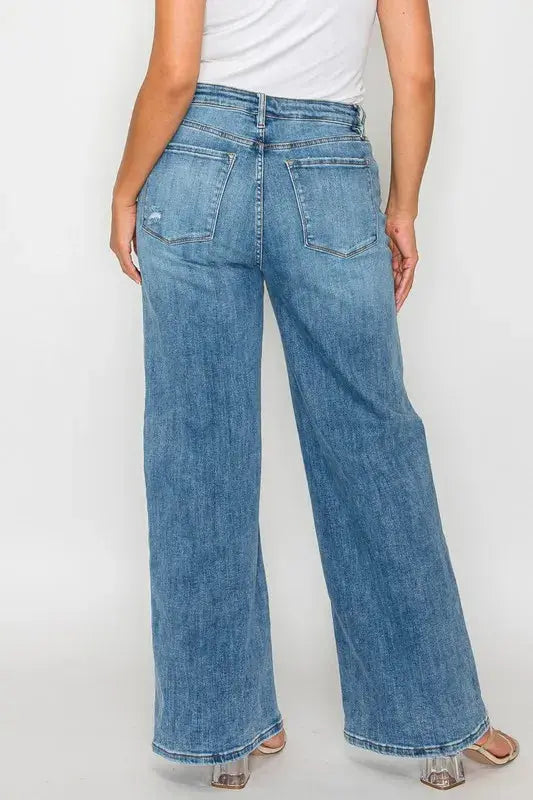 bytos Full Size High Rise Wide Leg Jeans with Pockets  Style Ratio