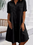 Full Size Button-Front Short Sleeve Denim Dress  Style Ratio