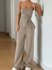 Ribbed Knit Tube Top and Wide Leg Pants Set  Style Ratio