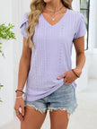 Eyelet Petal Sleeve V Neck Shirt  Style Ratio