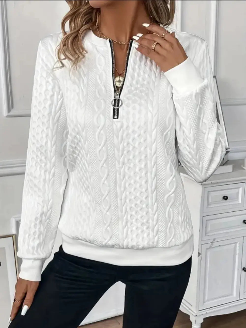 Texture Half Zip Long Sleeve Sweater  Style Ratio