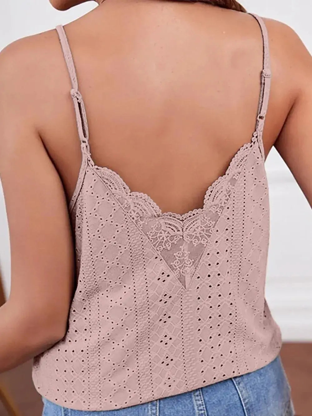 Eyelet Lace Detail V-Neck Cami  Style Ratio