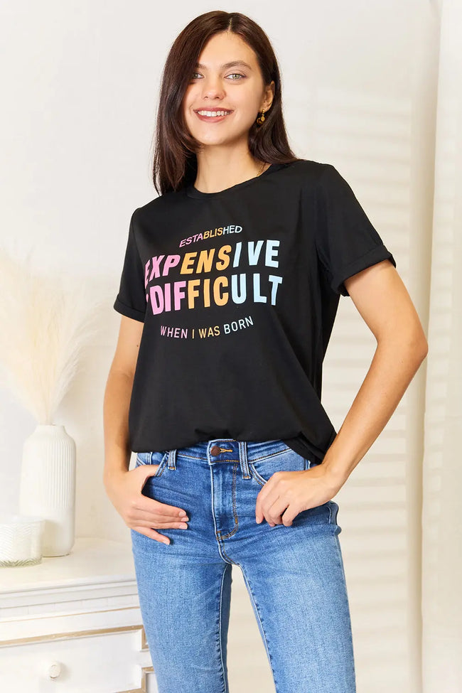 Simply Love Expensive Difficult Graphic Cuffed Short Sleeve Shirt  Style Ratio