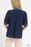 Umgee Embroidered Puff Sleeve Contrast Trim Top  Style Ratio
