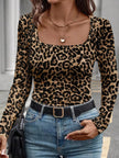 Leopard Print Square Neck Long Sleeve Top  Style Ratio