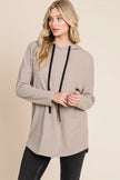Bombom Contrast Drawstring Drop Shoulder Knit Hoodie  Style Ratio