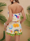 Floral Print Strapless Elastic Waist Romper  Style Ratio