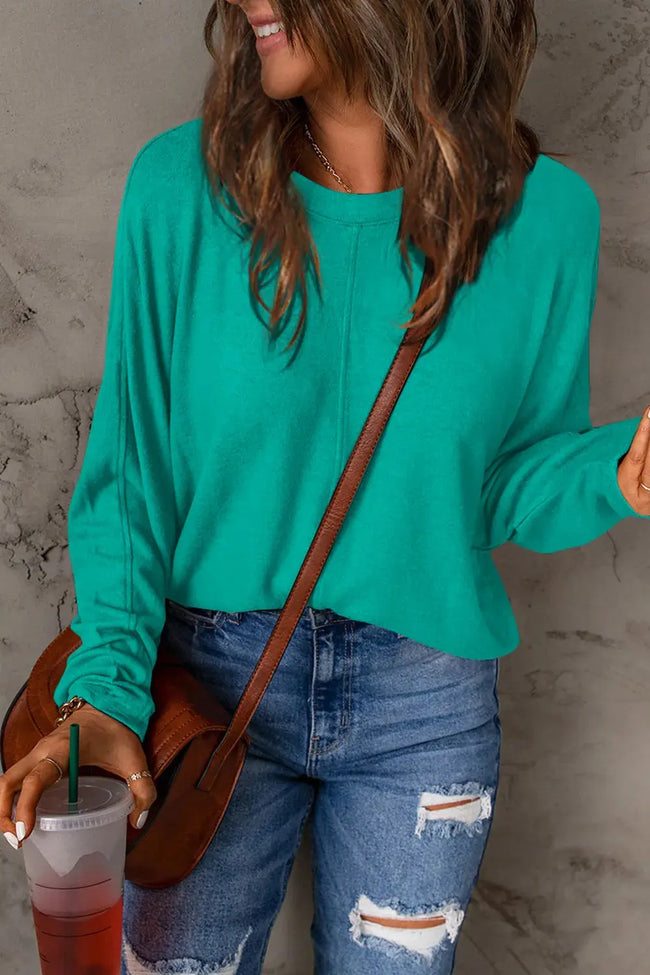Double Take Full Size Round Neck Long Sleeve Shirt  Style Ratio