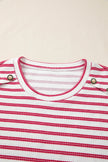 Stripe Textured Knit Button Detail Short Sleeve Shirt  Style Ratio
