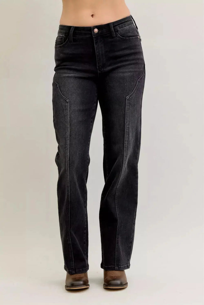 Judy Blue Mid Rise Straight Western Seam Detail Jeans  Style Ratio