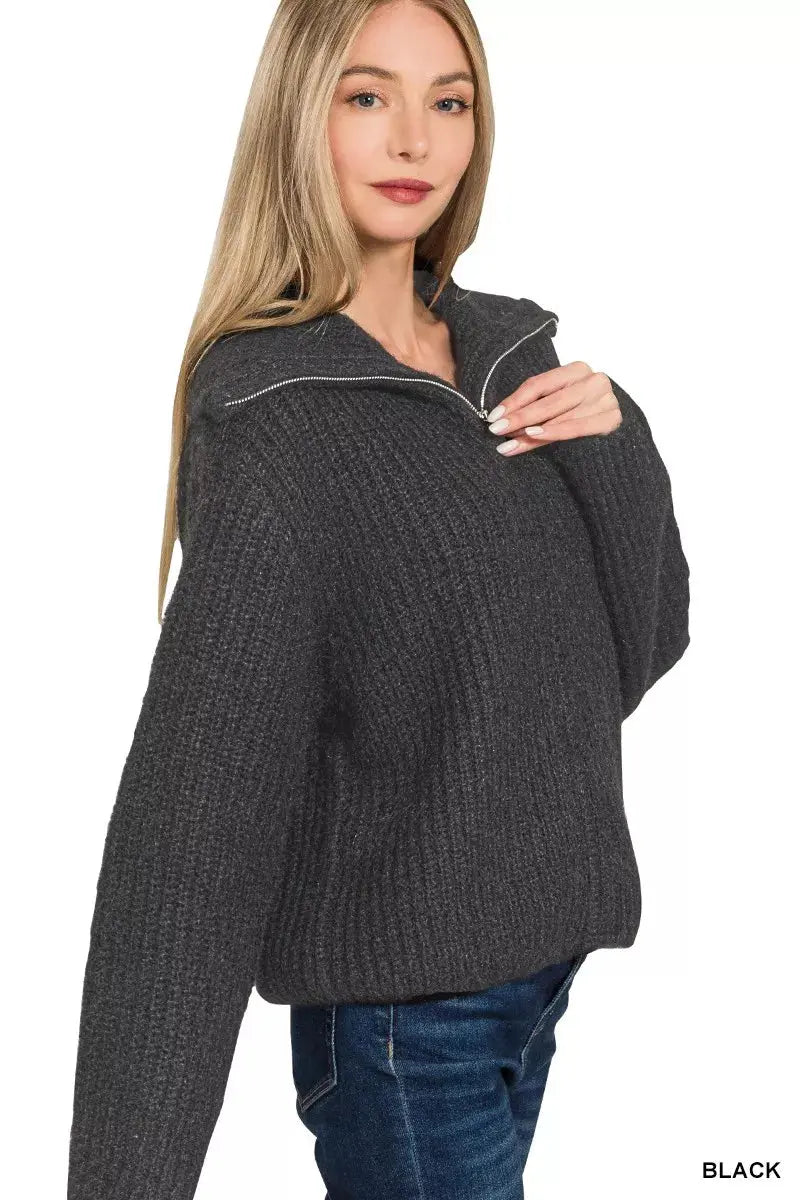 Zenana High Neck Full Zip Sweater Cardigan  Style Ratio