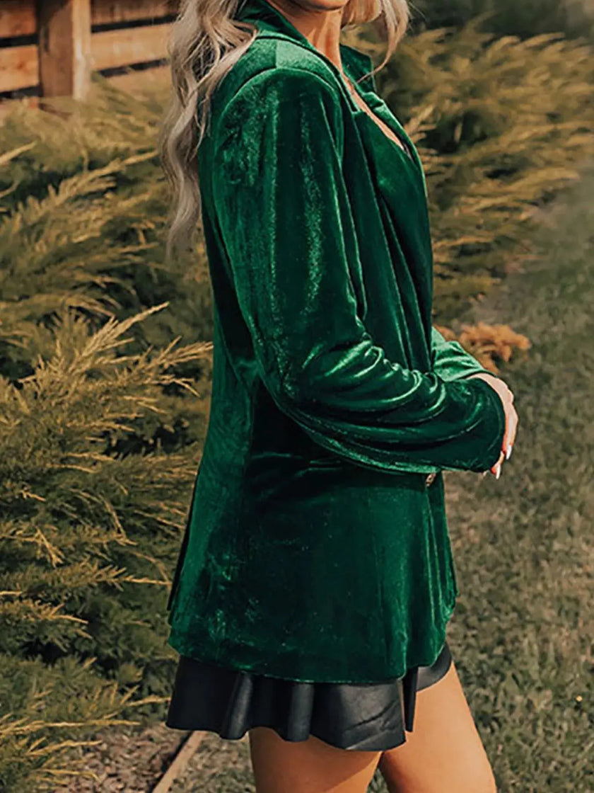 Velvet Lapel Collar Button Up Blazer  Style Ratio