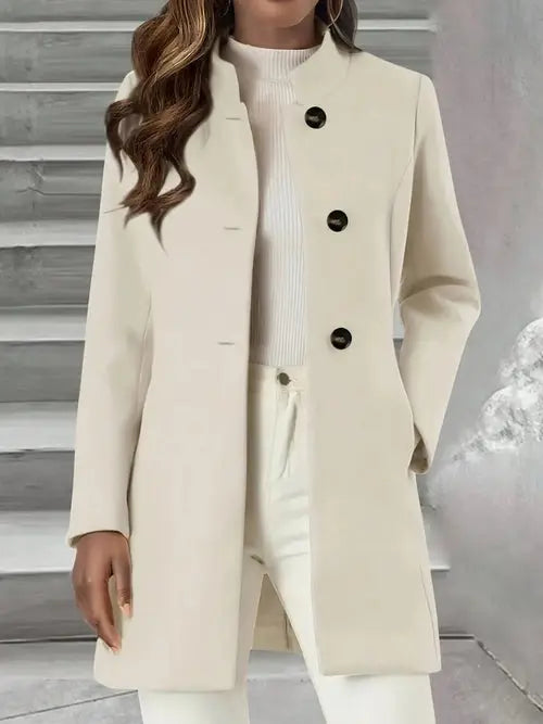 Single-Breasted Stand Collar Coat with Pocket - Style Ratio