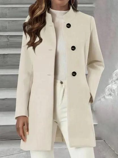 Single-Breasted Stand Collar Coat with Pocket - Style Ratio