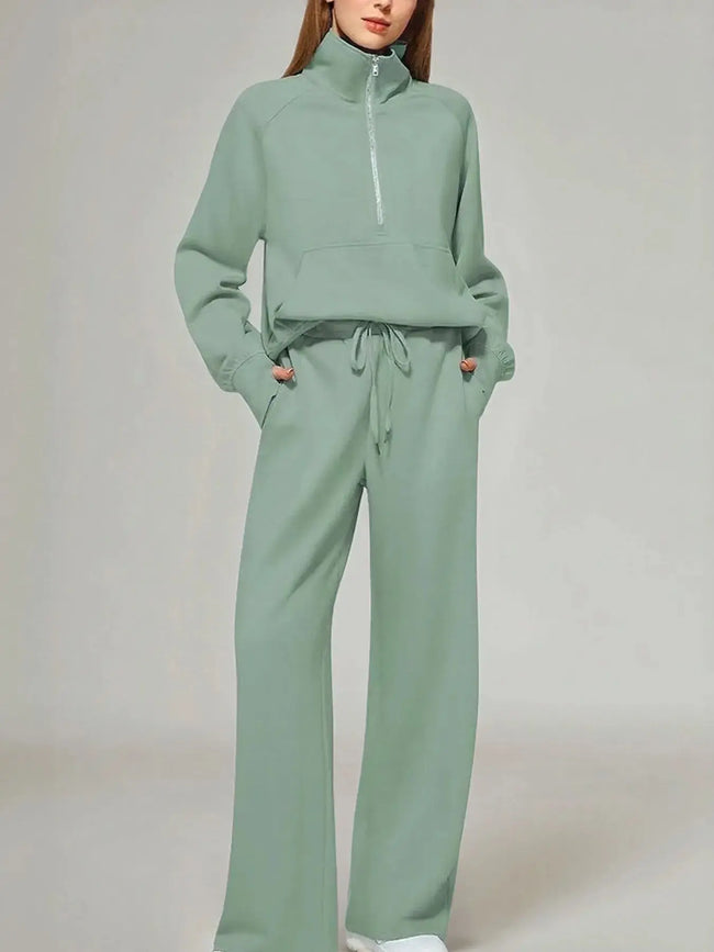 Half Zip Long Sleeve Top and Pants Set  Style Ratio