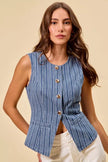 SO ME Stripe Slim Fit Button Front Denim Vest Top  Style Ratio