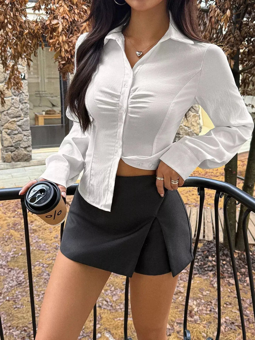 Slim Fit Ruched Front Long Sleeve Shirt  Style Ratio