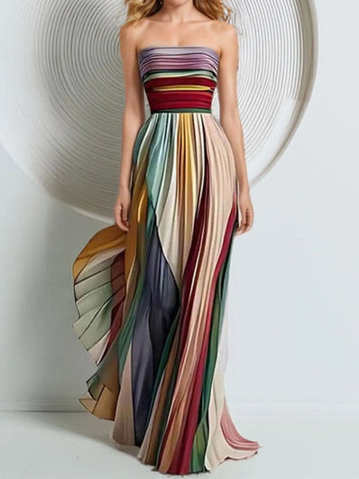 Striped Pleated Strapless Maxi Dress  Style Ratio