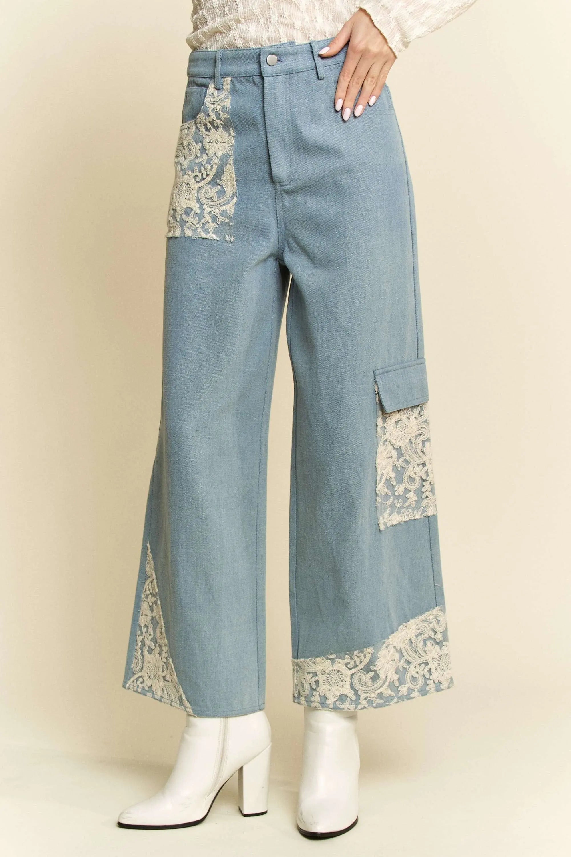 Davi & Dani Lace Applique Wide Leg Jeans  Style Ratio