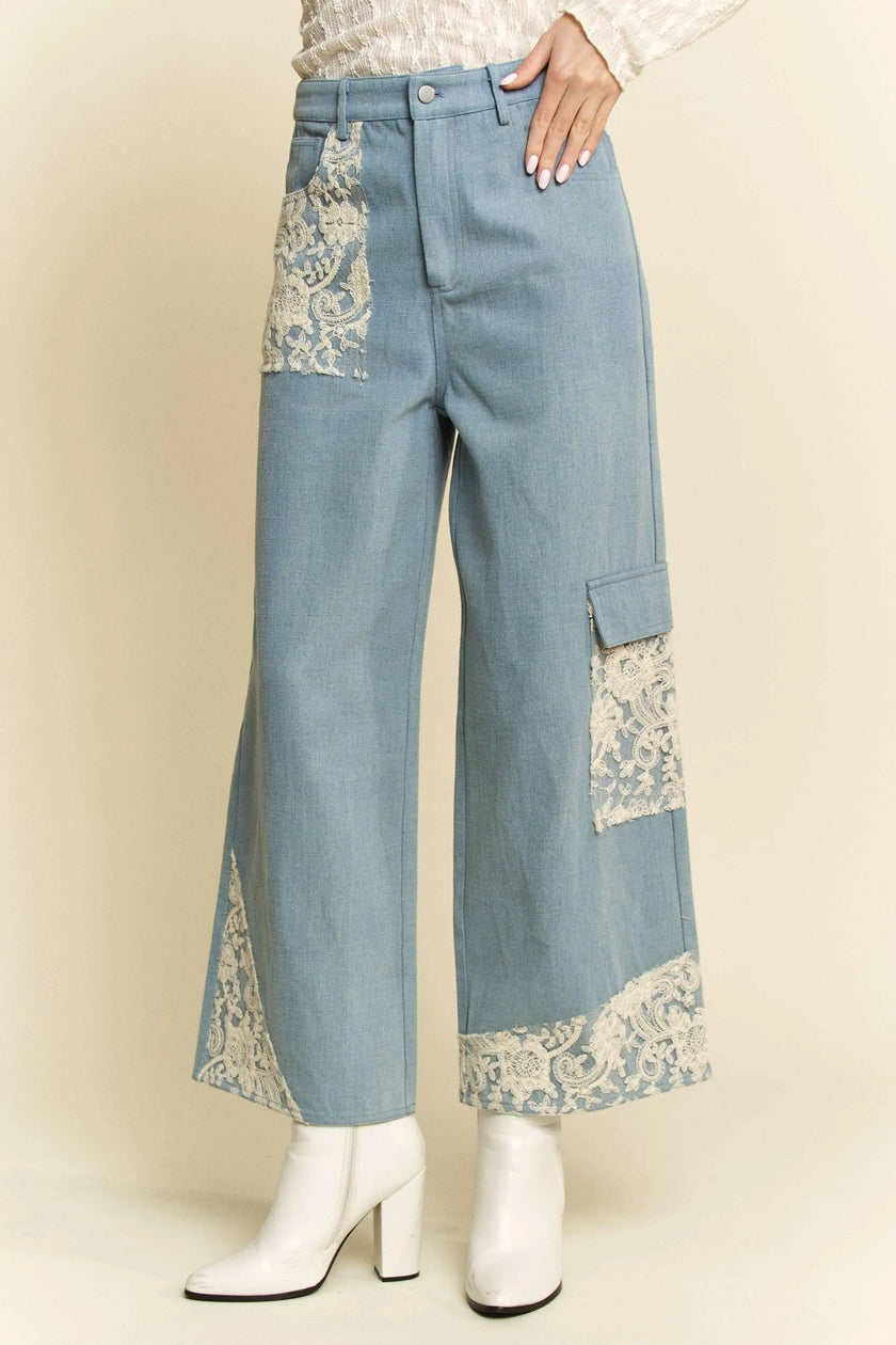 Davi & Dani Lace Applique Wide Leg Jeans  Style Ratio