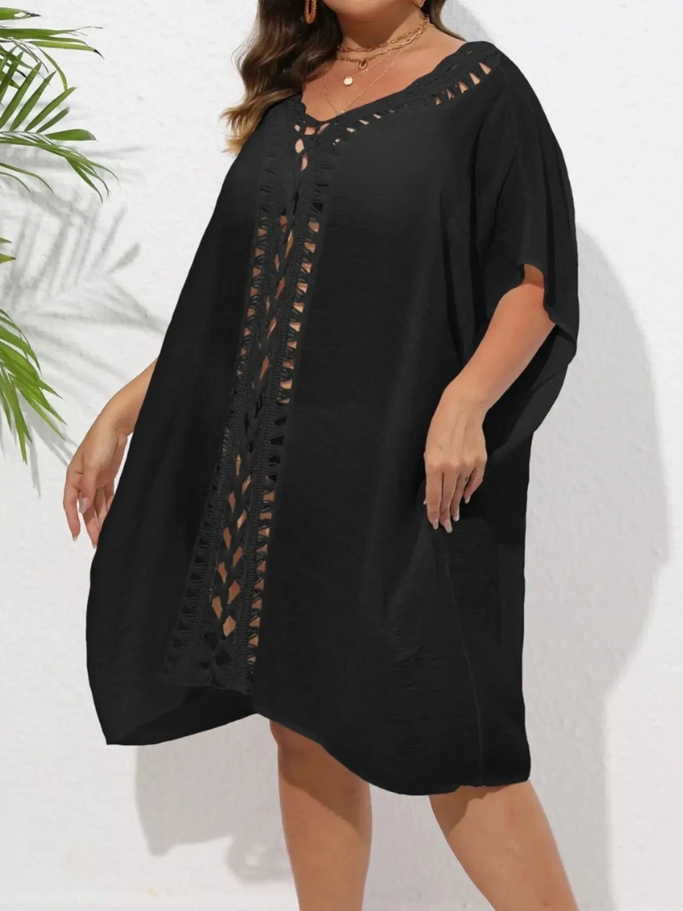 Crochet Trim V-Neck Beach Cover Up  Style Ratio