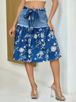 Floral Denim Skirt with Frayed Hem Detail  Style Ratio
