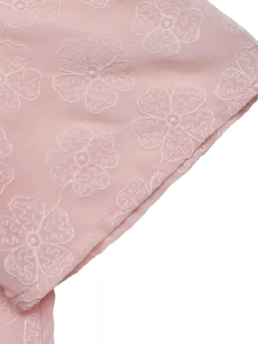 Floral Embroidered Pearl Trim Blouse  Style Ratio