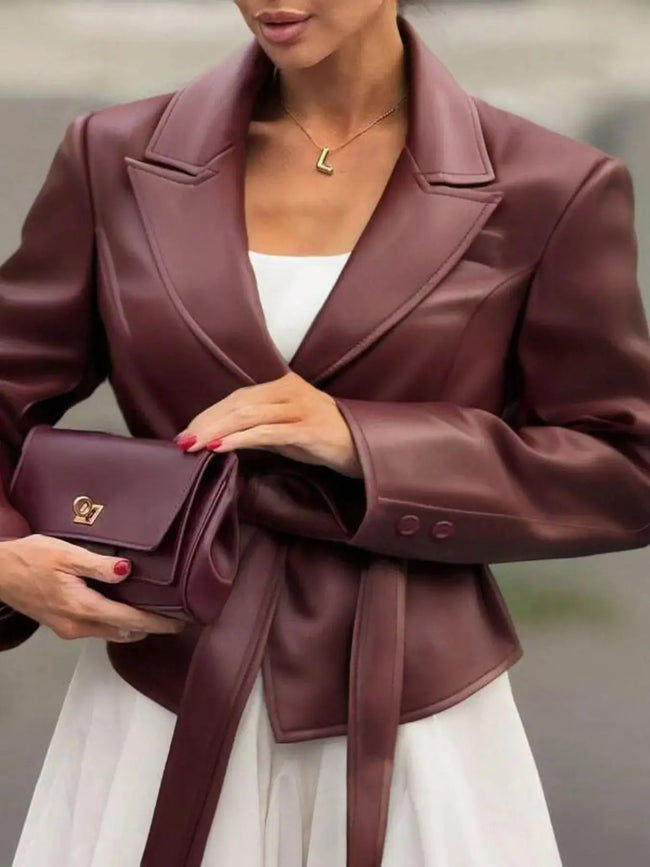 Belted Faux Leather Blazer  Style Ratio