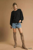 Umgee Full Size Linen Long Sleeve Top with Drawstring  Style Ratio