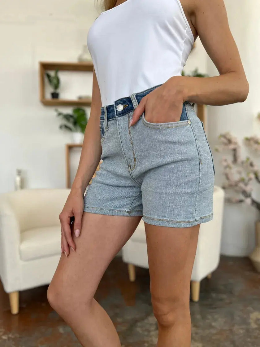 Judy Blue Full Size Color Block Denim Shorts  Style Ratio