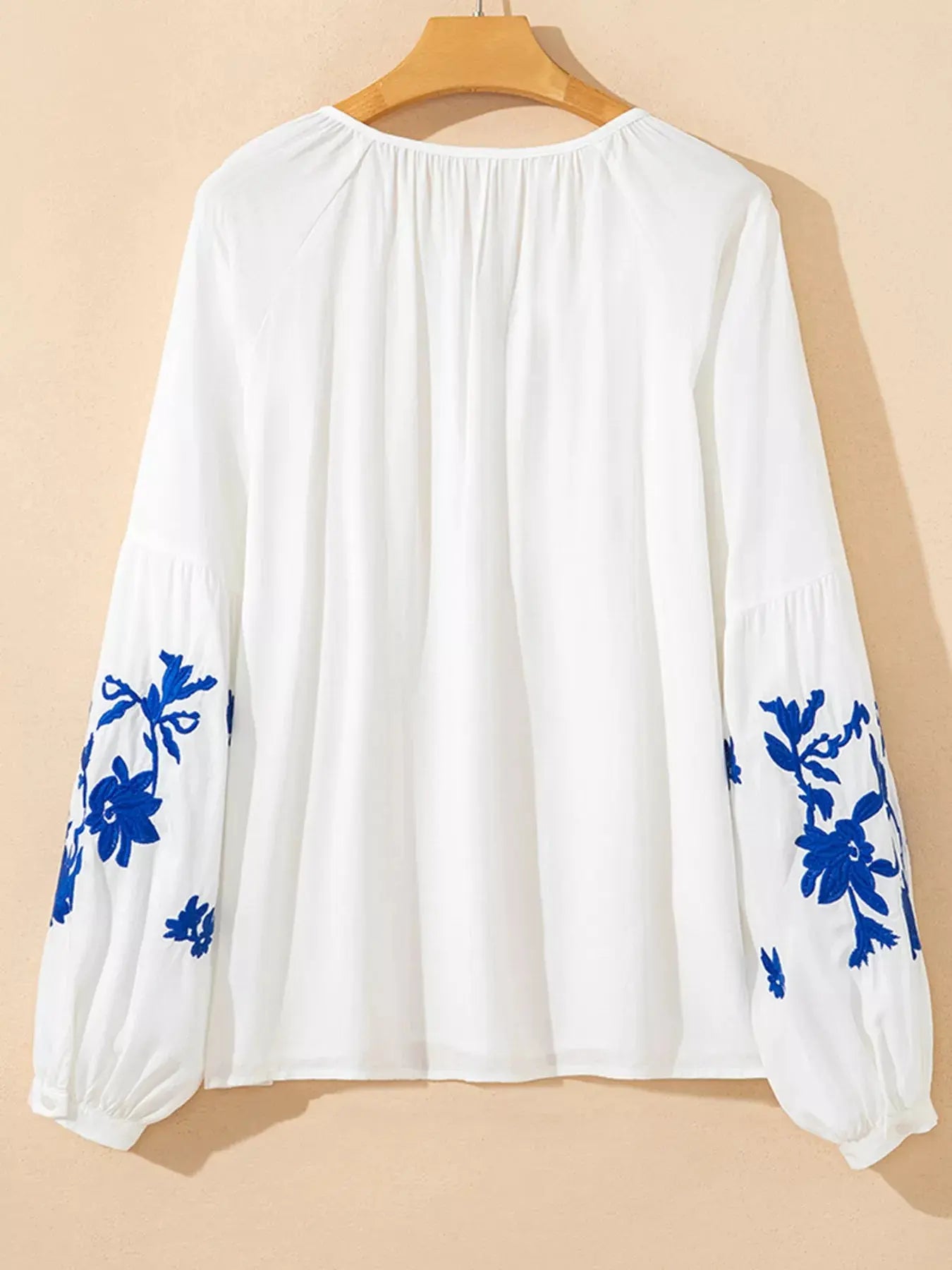 Floral Embroidered Tie Neck Blouse  Style Ratio