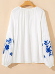 Floral Embroidered Tie Neck Blouse  Style Ratio
