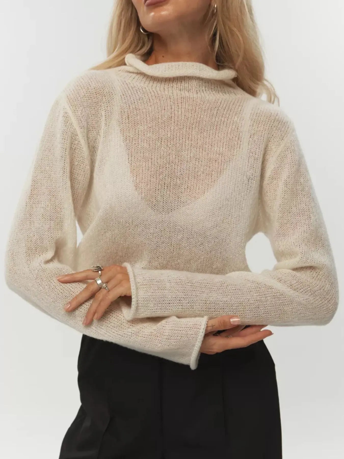 Mock Neck Long Sleeve Sweater  Style Ratio