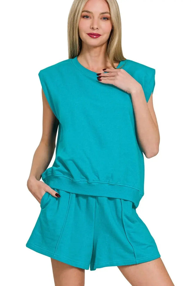 Zenana French Terry Sleeveless Top & Shorts Set  Style Ratio