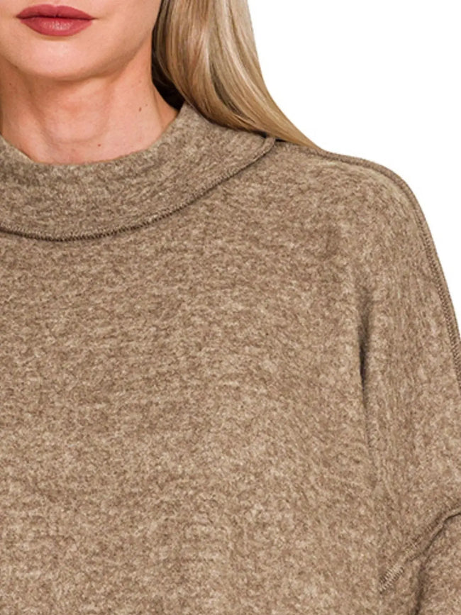 Zenana Brushed Melange Hacci Cropped Sweater  Style Ratio