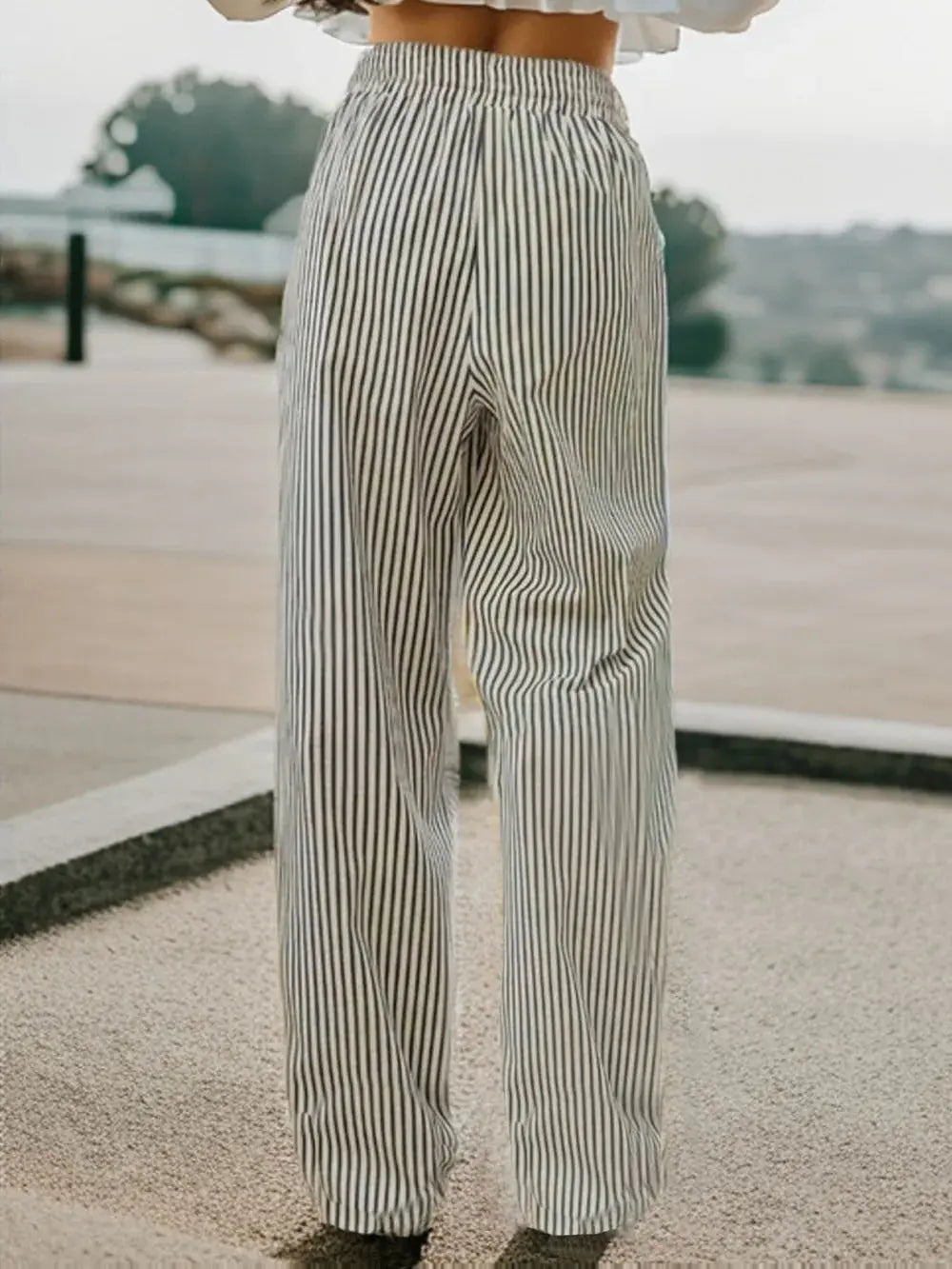 Drawstring Striped Elastic Waist Pants  Style Ratio