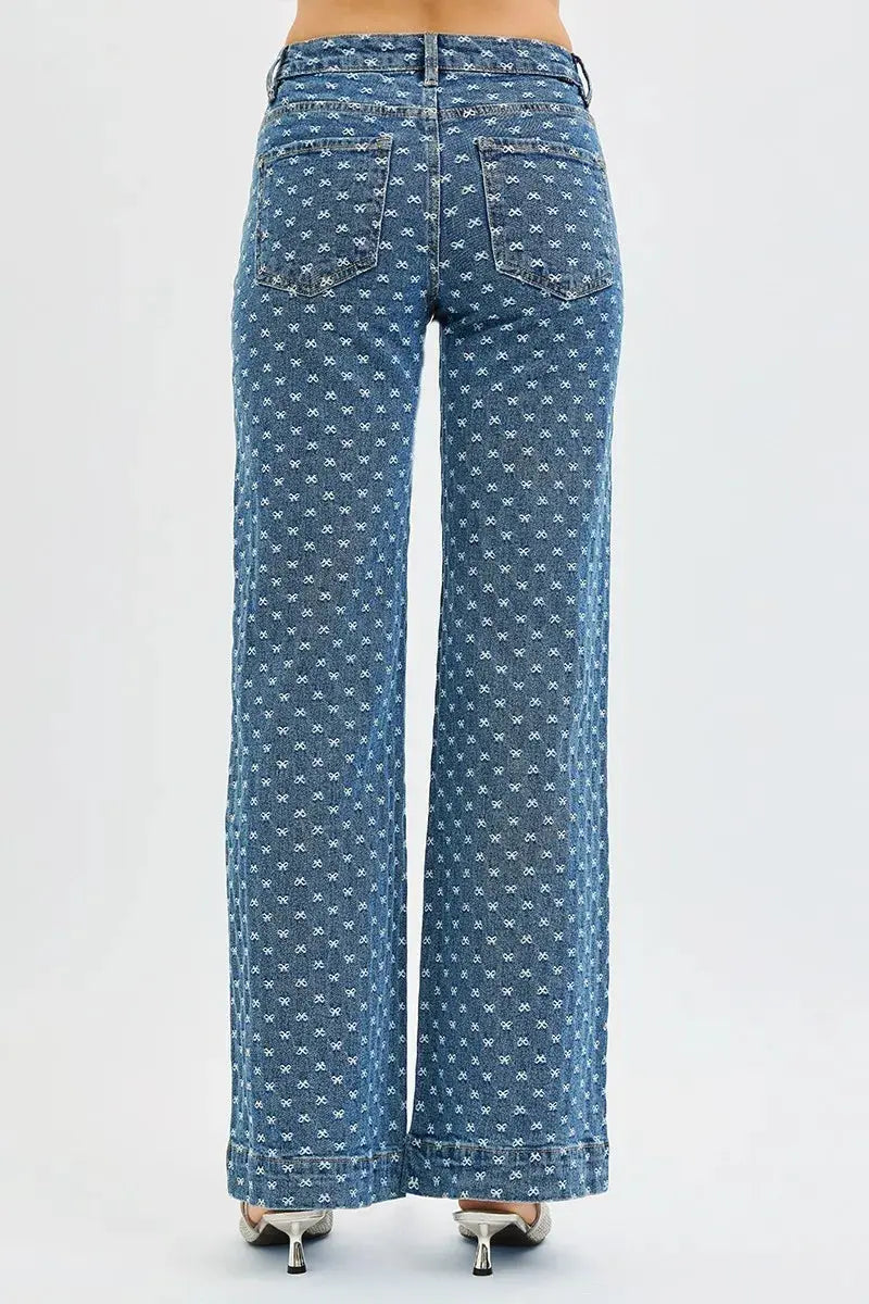 RISEN High Rise Wide Leg Bow Embroidered Jeans  Style Ratio