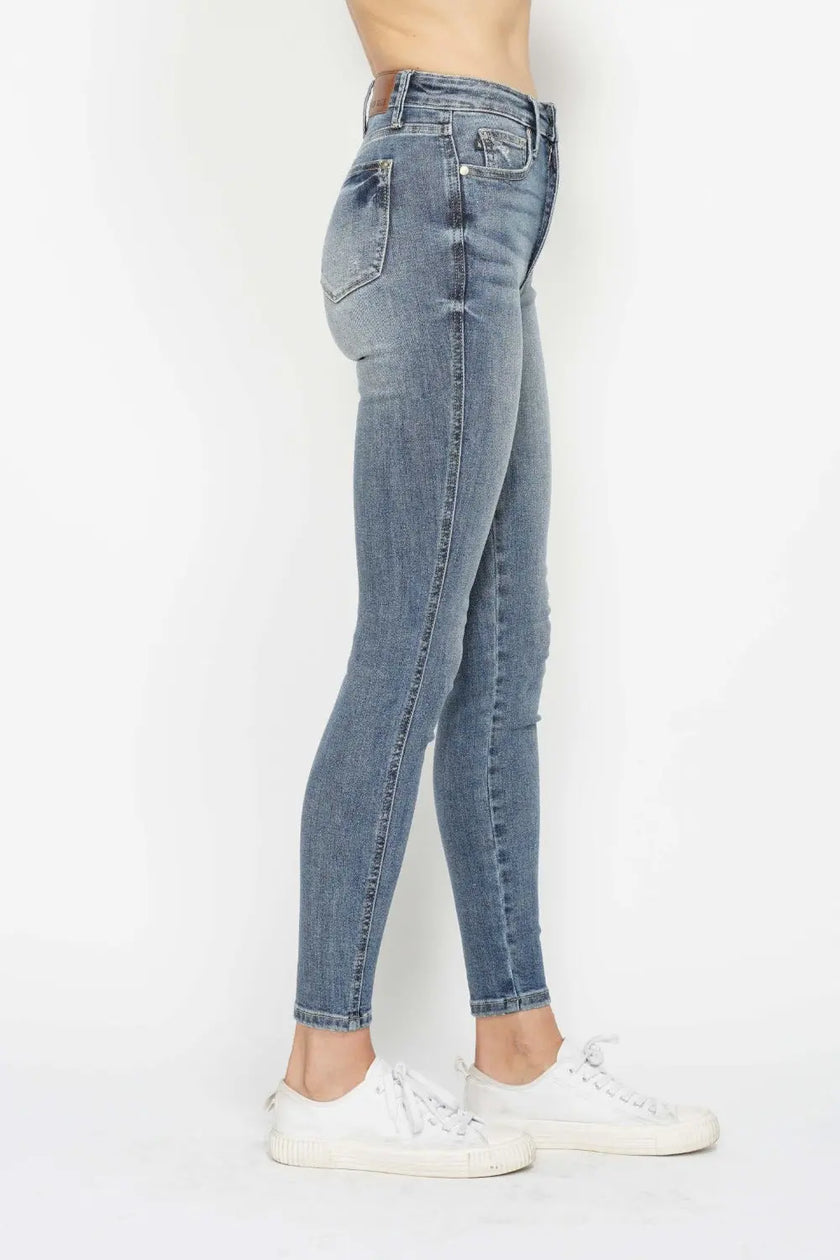 Judy Blue High Rise Contrast Wash Skinny Jeans Trendsi