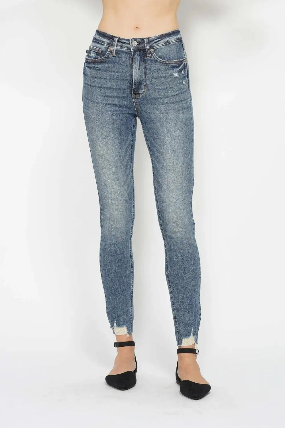 Judy Blue Full Size Tummy Control Vintage Wash Hem Destroy Skinny Jeans  Style Ratio