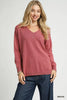 Umgee V Neck High Low Hem Sweatshirt with Side Slit  Style Ratio
