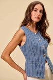 SO ME Stripe Slim Fit Button Front Denim Vest Top  Style Ratio